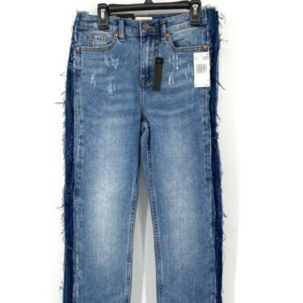 Buffalo David Bitton Riley Hi Rise Straight Rigid Jeans 27 Frayed Crop Contrast